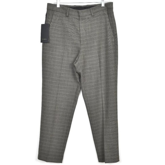 Zara Pants Nwt Zara Mens Brown Grey Plaid Check Dress Pants Sz 3